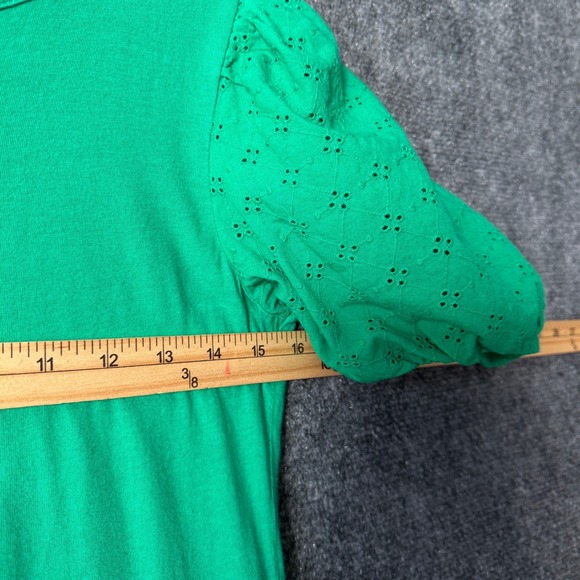 J.Crew Dress Womans XS Green Eyelet Puff Short Sleeve Tiered Midi Casual Summer - Picture 6 of 9
